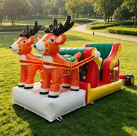 Château Gonflable de Noël en Forme de Traîneau et Élan, Aire de Jeu Gonflable pour Enfants, Idéal pour les Fêtes de Noël et du Nouvel An