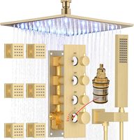 Ensemble combiné de robinets de douche thermostatiques multifonctions à grand débit Pluie de plafond en bronze huilé avec système de douche haute pression
