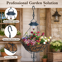 Panier suspendu pour plantes avec éclairage solaire, doublure carrée en fibre de coco, crochet en fer thermolaqué, pour usage quotidien, décoration de jardin et de terrasse