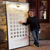 LEDA Nouveau design – Mur d'accueil en acrylique pour événements et fêtes de mariage, mur photo magnétique carré avec éclairage LED blanc