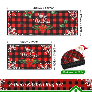 Alfombras de cocina de copo de nieve a cuadros de búfalo rojo, alfombrillas de cocina lavables antideslizantes, juego de alfombras de cocina de <span class=keywords><strong>Navidad</strong></span> de 2 uds - Product Image 2