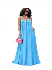 Factory Custom 2026 New Women French Heavy Craft 3D Flower <b>Slip</b> Dress Loose Fit Backless <b>Long</b> Maxi Dress Summer Holiday Casual - Product Image 5