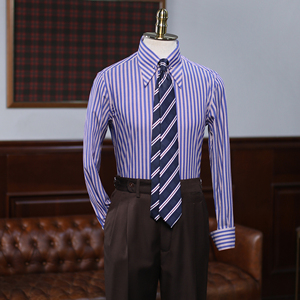 Chemise rayée pour <span class=keywords><strong>homme</strong></span>, col classique, col à revers, col pointu, chemise formelle vintage, coupe ajustée, qualité supérieure - Product Image 1