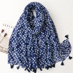Новый стиль Модный хлопковый шарф с принтом Вуаль шали темно-синий богемный цветочный принт женский шарф из полиэстера хлопковые хиджабы