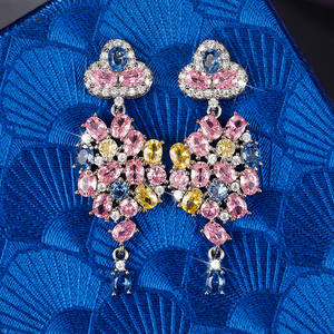 Pendientes de Diamantes de Colores E2059, Corte Ovalado, Forma de Flor, Engaste de Garra, Joyería de Moda para Mujer, Cristal de Imitación, Tendencia para Fiestas - Product Image 5