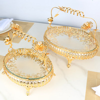Luxe Arabische stijl verguld metalen glazen dienblad voor snacks, gedroogd fruit, taart, Ramadan decoratie, voedselbewaarbak