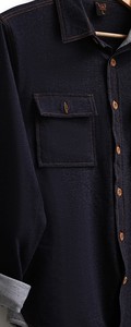 Chemise-veste en jean formelle pour homme avec poches poitrine, coudières renforcées et col montant, coupe droite - Product Image 2