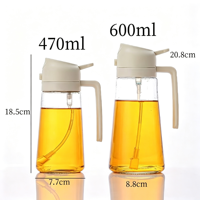 Botella de aceite de vidrio 2 en 1 de 470ml y 600ml con pulverizador a presión, a prueba de fugas, para freidora de aire, barbacoa y cocina, suministros de cocina