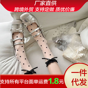 Bas d'été à pois de style coréen pour femmes, transparents, ultra fins, avec nœud, longueur cheville, en coton, absorbant la sueur, résistants aux odeurs - Product Image 5