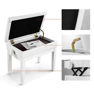 Banco de <span class=keywords><strong>Piano</strong></span> Ajustable HUASHENG, Color Blanco/Negro Nogal, Cuero Sintético, Marco de Madera, Instrumentos de Teclado al por Mayor - Product Image 4