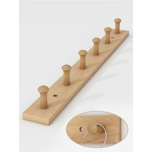 Perchero de pared de madera maciza con 6 ganchos para guardar ropa detrás de la puerta o en la pared, instalación adhesiva sin taladrar - Product Image 1