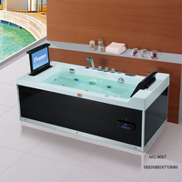 Baignoire rectangulaire en acrylique avec fonction de trempage et éclairage LED au fond, pour usage hôtelier, avec lecteur DVD MG-905T