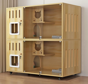 현대 대형 모듈 식 나무 고양이 집 투명 유리 사육장 애완 동물 탑승 고양이 케이지 고양이를위한 홈 가구 거실 - Product Image 1