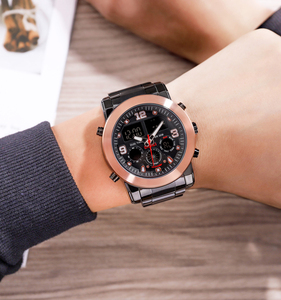 Skmei 1642 trois fois hommes grand cadran montre analogique et numérique à quartz en acier inoxydable montres - Product Image 4