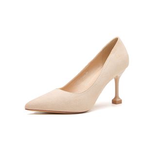 6686C <b>Suede</b> <b>Pumps</b> Pointed Toe Stiletto Heel High 5cm 8cm Office Shoes Breathable <b>Black</b> Women's Slip-On Style - Product Image 5