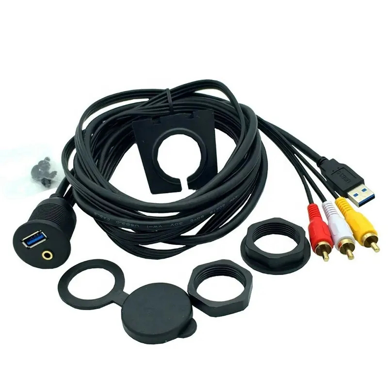 USB3.0 3,5mm AUX a USB3.0 3 RCA montaje impermeable del coche Cable de montaje