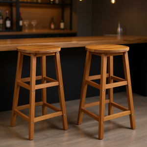 Tabourets de bar en bois d'acacia massif, ensemble de 2 pièces, design rustique moderne et durable, pour usage domestique ou commercial - Product Image 2