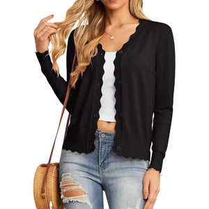 Manga comprida decote em v botão feminino aberto frente Casual Primavera Camisa/Blusa Camisola de malha confortável - Product Image 1