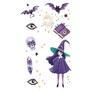 Halloween tatuajes temporales cara pegatina Halloween brillo calabaza <span class=keywords><strong>bruja</strong></span> calavera hechizo libro dibujos animados tatuaje impermeable para cara brazo - Product Image 6