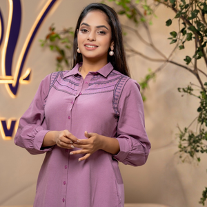 Vestido Camisero de Lino Rosa Premium con Bordado Geométrico, Precio al por Mayor - Product Image 4