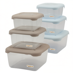 Recipientes Minimalistas Cuadrados para Almacenamiento de Alimentos Frigobella, 0.50, 1.00, 1.75 L, Blancos, de PP Moldeado por Inyección, Apilables, Juego de 3 para Cocina - Product Image 1