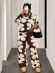 Set da <span class=keywords><strong>2</strong></span> pezzi casual autunno inverno con pullover a maniche lunghe con fiori da donna + pantaloni - Product Image 3