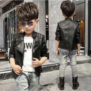 Chaqueta Casual de Cuero y Algodón para Niños LURI 2025, Otoño Invierno Primavera, con Cuello Alto y Detalles de Remaches, Abrigo Moderno y Elegante para Niños - Product Image 3