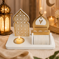 Décoration de table islamique Pafu pour l'Aïd Moubarak, porte-bougie en bois en forme de croissant de lune arabe, calendrier de compte à rebours du Ramadan