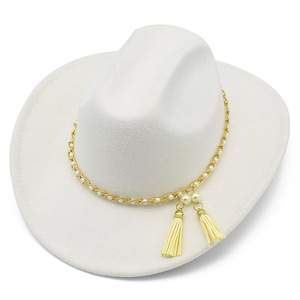 10 <span class=keywords><strong>colores</strong></span> nueva moda elegante perla cadena fieltro <span class=keywords><strong>sombrero</strong></span> de vaquera mujeres ganado occidental <span class=keywords><strong>vaquero</strong></span> sombreros para mujeres - Product Image 3