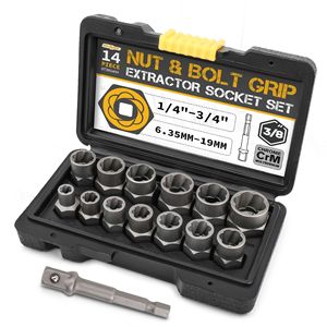Hi-Spec Nut And Bolt Extractor Socket <b>Set</b> 1/4 To 3/4 Inch 3/8 Drive Industrial Grade Damaged <b>Screw</b> Remover - Product Image 1