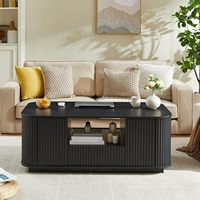 Table basse moderne texturée à ondulations, durable et cannelée, avec rangement et coins arrondis, idéale pour les salons et les bureaux à domicile
