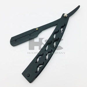 Rasoir manuel avec poignée en acier inoxydable pour coupe de Moustache, rasoir de barbier avec Logo, poudre mate noire revêtue - Product Image 5