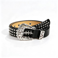 Ceinture vintage en cuir PU pour femme, style western, avec clous argentés et boucle ardillon en alliage de luxe, largeur 2,8 cm, pour jeans de fille - Vente chaude