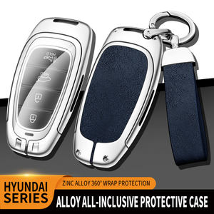 Nouvelle Coque de Clé de Voiture en Cuir Alliage pour Hyundai <span class=keywords><strong>Santa</strong></span> <span class=keywords><strong>Fe</strong></span> Tucson <span class=keywords><strong>2022</strong></span> NEXO NX4 Atos Solaris <span class=keywords><strong>Prime</strong></span> 2021 3 4 Boutons avec Logo de Voiture Personnalisé - Product Image 2