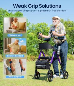 Déambulateur à quatre roues d'aide à la mobilité pour personnes âgées avec siège rembourré réglable cadre en aluminium pliable léger soutien de marche - Product Image 5