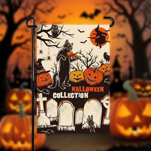 Halloween-Themed 12x18in Waterproof Adjustable Polyester <b>Garden</b> Flag Custom Design Fiberglass <b>Pole</b> Double-Sided <b>for</b> Yard Decor - Product Image 1