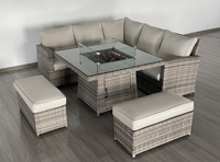 Ensemble de canapés en rotin moderne avec foyer - Table de jardin d'extérieur et mobilier de patio, design contemporain