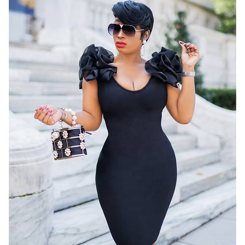 Order Online Elegant Peplum Dress Sustainable Denim Material