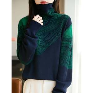 Pull à col haut et manches longues, bleu marine, taille unique, tricot pour femmes, style asiatique - Product Image 5