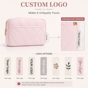 Custom Logo Puffy <b>Makeup</b> Bag Travel Toiletry Bag for Women Large Capacity Quilted Cosmetic Organizer Wide Open Zipper Pouch <b>Case</b> - Product Image 3