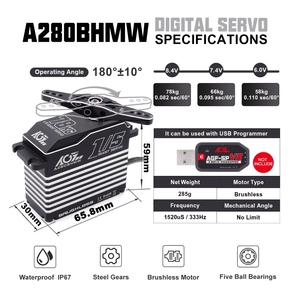 Servo Digital AGFRC 2S con Engranajes de Acero, 0.082 Segundos, 78 KG de Torque, Resistente al Agua IP67, para Autos/Barcos 1/<span class=keywords><strong>5</strong></span>, en Oferta - Product Image 4