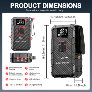 Xách Tay 4-Trong-1 Xe Nhảy Booster & Máy Bơm Không Khí 12V 8000MAh Mini Pin Nhảy Khởi Động Ngân Hàng Điện Xe Nhảy Khởi Động Với Lốp Inflator - Product Image 6