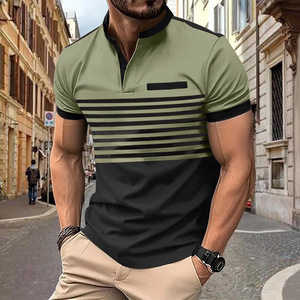 Polo d'été pour homme à manches courtes, motif rayé, respirant, avec poche, tenue décontractée, tissu fin, imprimé géométrique, style business décontracté - Product Image 6