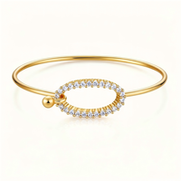 Bracelet jonc fin en cuivre plaqué or 18 carats, zircon ovale géométrique, bracelet ouvert minimaliste, bijoux quotidiens pour femmes