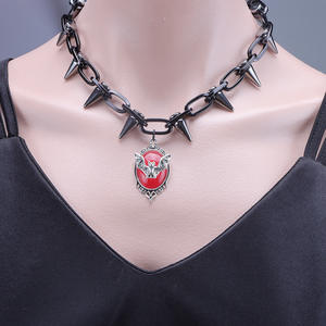 Black Studded <b>Ruby</b> Bat Pendant Gothic <b>Necklace</b> For Men And Women Hip Hop Style Trendy Jewelry - Product Image 1