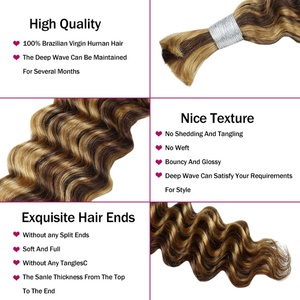 FH Mèches de cheveux humains Deep Wave en vrac, cheveux indiens bruts non traités en Inde, sans trame, pour la vente en gros, avec mèches méchées - Product Image 2