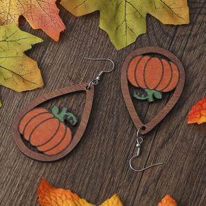 Pendientes de madera Pendientes colgantes de calabaza en forma de gota de Acción de Gracias para mujer Uionen 1197 - Product Image 3