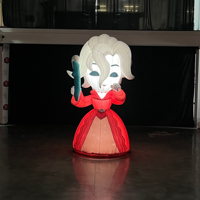 Boneka karakter gadis tiup raksasa model kartun vintage berpakaian gaun malam merah dengan lampu, boneka balon gadis tiup kustom