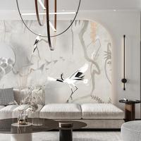 Papier peint mural 3D rafraîchissant pour la décoration intérieure, motif grues en vol, vue verte, pour salon et mur d'arrière-plan TV
