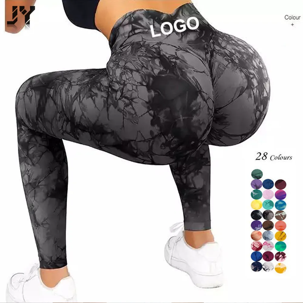 Joyyoung Tie Dye Leggings Marbre Sans Couture fesses Scrunch Butt lifting gros vêtements de sport doux femmes push up fitness collants